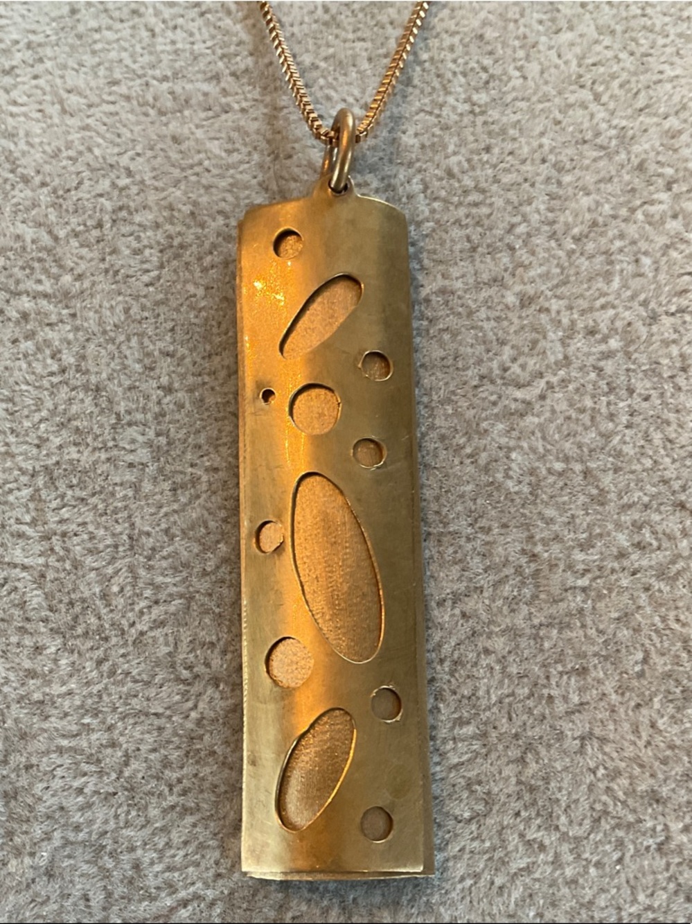 Vintage Brass Mexico Signed Pendant With Long Gold Tone Adjustable Chain